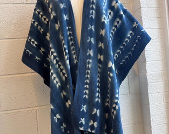 Vintage African Indigo Ruana: Hand-Dyed Textile Wrap