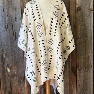 Mudcloth Wrap, Bogolan Mudcloth Ruana, Handwoven Cotton Shawl