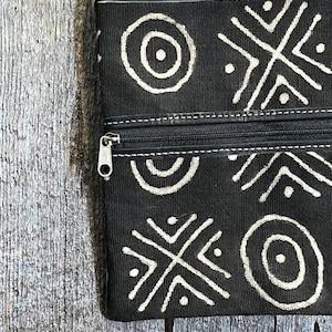 Bolsa para passaporte Mudcloth, bolsa transversal Mudcloth, bolsa de couro com zíper