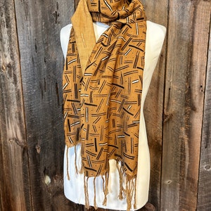 Mudcloth Scarf, Hand-painted Shawl, Brown Mudcloth Scarf, African Mudcloth