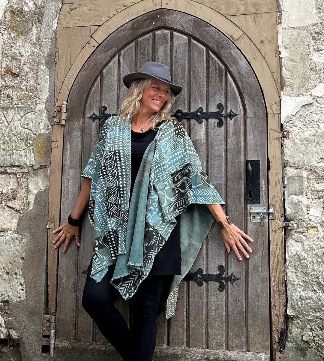 Green Mudcloth Ruana: Handwoven Cotton Wrap Shawl - Etsy