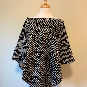 Mudcloth Poncho, Boho Poncho, Black and White Mudcloth, Bogolanfini