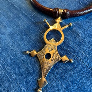 Tuareg Cross Pendant, Tuareg Silver and Leather Necklace