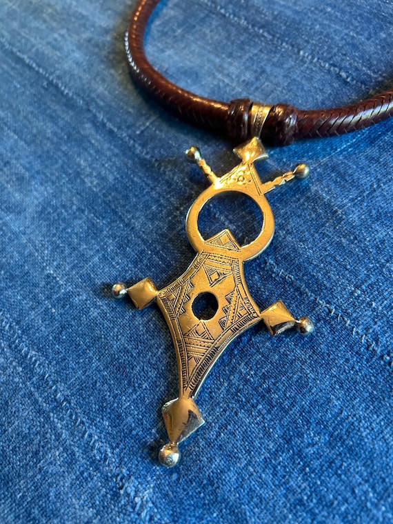 Tuareg Cross Pendant, Tuareg Silver and Leather Necklace - Etsy