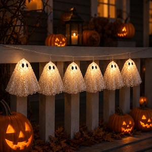 Halloween Ghost Lights, Ghost Fairy String Lights, Spooky Home Decor, Shelf Mantel Porch Decor, Halloween Party Lights