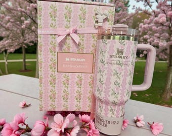 Stanley x LoveShackFancy Quencher H2.0 Tumbler Pink Floral Limited Edition 40oz Travel Mug with Handle