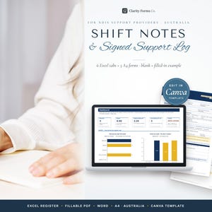 NDIS Shift Notes Template | Signed Support Log Forms + Excel Hours Register | Independent Disability Workers