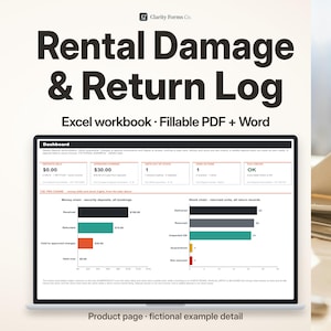 Party Rental Damage Report and Return Log | Editable Excel, Word, Fillable and Printable PDF | Deposit Reconciliation