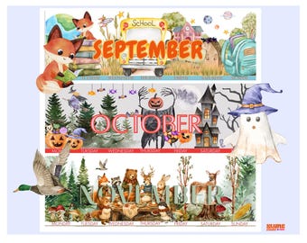 Fall 2026 Kids Calendar Bundle | Printable | Back to School Halloween Woodland Thanksgiving | 3 Months Sep Oct Nov
