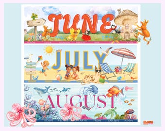 Summer 2027 Kids Calendar Bundle | Fairy Garden, Beach, Ocean (Instant Download)