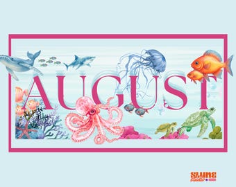 August 2027 Ocean Animals Calendar | Kids Underwater Theme | Editable Canva Template | Instant Download