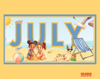 July 2027 Beach Kids Calendar | Watercolor | Summer Fun Print | Editable Canva Template | Instant Download