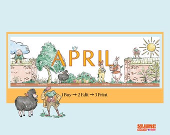 April 2027 Printable Kids Calendar | Easter Spring Special Days | Watercolor Storybook Animals | Editable Canva | Instant Download