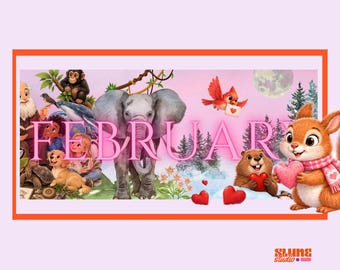 February 2027 Printable Kids Calendar | Valentine Science Special Days | Watercolor Animals | Editable Canva Template | Instant Download