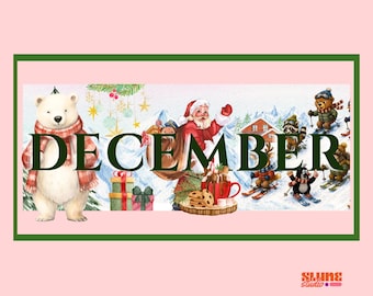 December 2026 Kids Calendar | Christmas Holiday Special Days | Watercolor Santa Polar Bear Skiing Animals | Canva | Instant Download