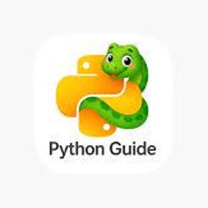 May include: A logo featuring a stylized orange plus sign with a green snake wrapped around it. The snake has a friendly expression. Below the image is the text "Python Guide" in a clean, sans-serif font, all set against a white background.