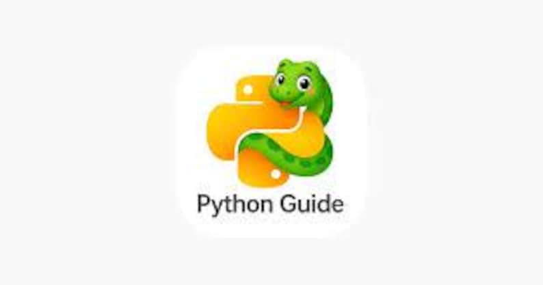 Op de afbeelding: Een logo met een gestileerd oranje plusteken met een groene slang eromheen. De slang heeft een vriendelijke uitdrukking. Daaronder staat de tekst "Python Guide" in een duidelijke, schreefloze letter op een witte achtergrond.