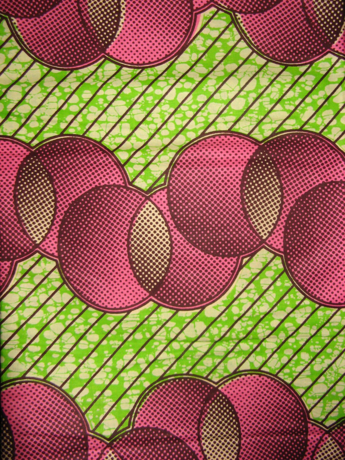 Pink Circles on Green Background African Wax Print Fabric Etsy