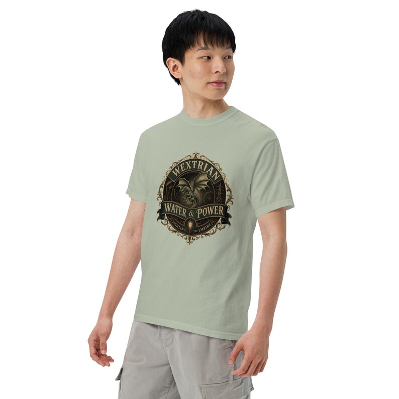 Wextrian Water & Power unisex garment-dyed heavyweight t-shirt | Steampunk Fantasy Worldbuilding Apparel | TTRPG and Book Lover Gift