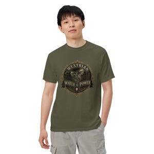 Wextrian Water & Power unisex garment-dyed heavyweight t-shirt | Steampunk Fantasy Worldbuilding Apparel | TTRPG and Book Lover Gift