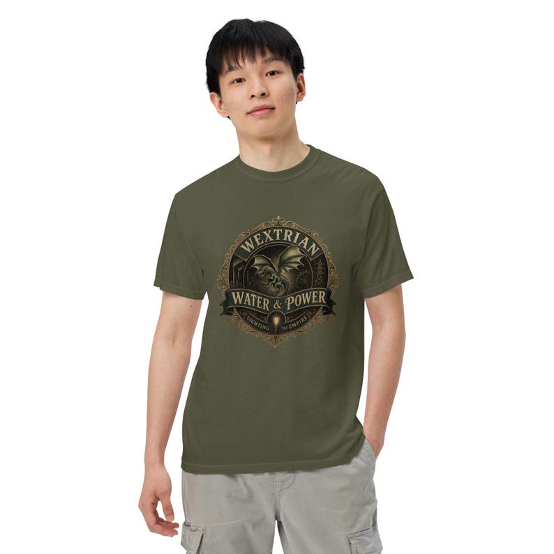 Wextrian Water & Power unisex garment-dyed heavyweight t-shirt | Steampunk Fantasy Worldbuilding Apparel | TTRPG and Book Lover Gift