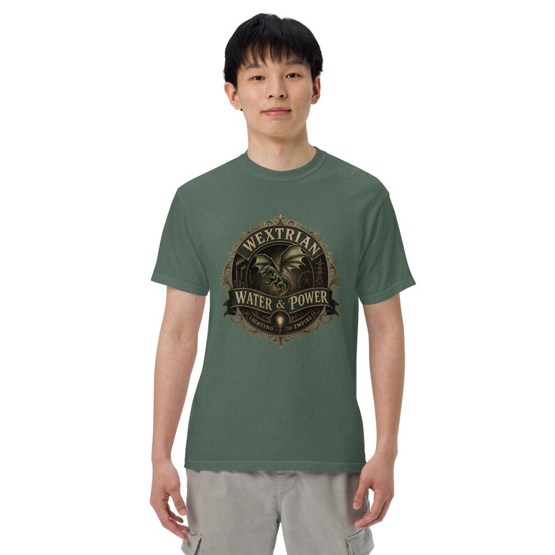 Wextrian Water & Power unisex garment-dyed heavyweight t-shirt | Steampunk Fantasy Worldbuilding Apparel | TTRPG and Book Lover Gift