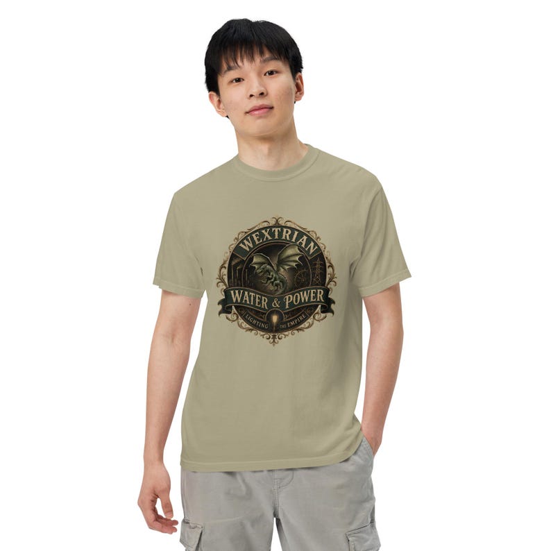 Wextrian Water & Power unisex garment-dyed heavyweight t-shirt | Steampunk Fantasy Worldbuilding Apparel | TTRPG and Book Lover Gift