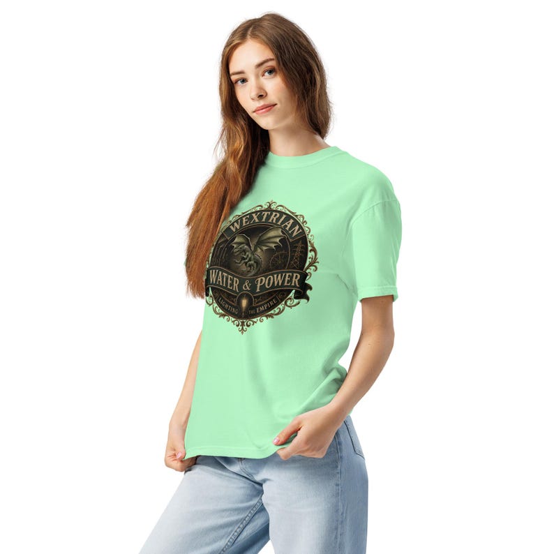 Wextrian Water & Power unisex garment-dyed heavyweight t-shirt | Steampunk Fantasy Worldbuilding Apparel | TTRPG and Book Lover Gift