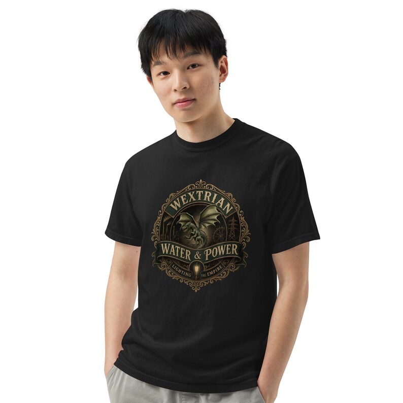 Wextrian Water & Power unisex garment-dyed heavyweight t-shirt | Steampunk Fantasy Worldbuilding Apparel | TTRPG and Book Lover Gift