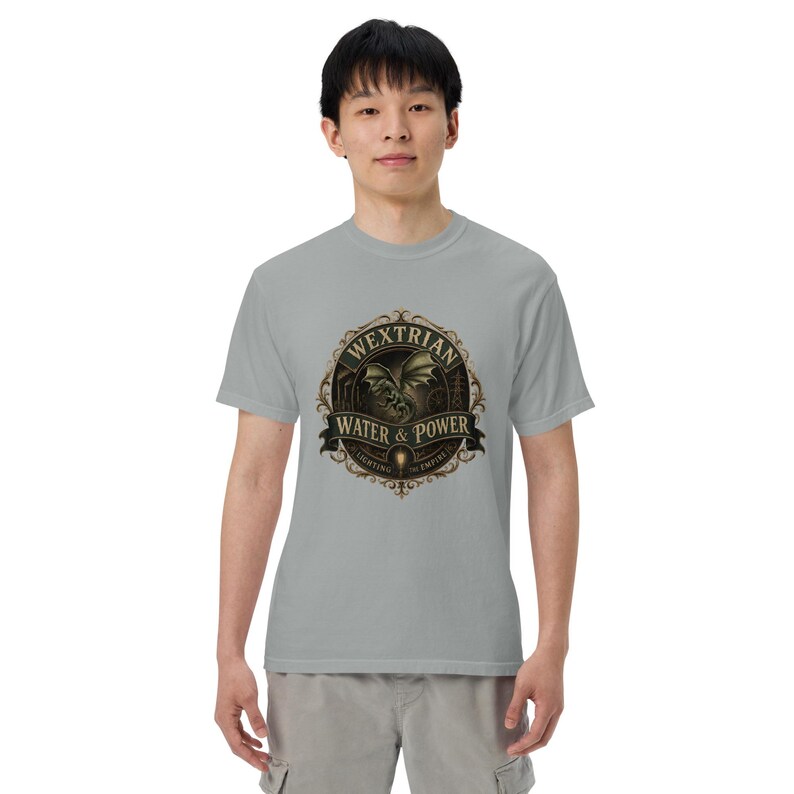 Wextrian Water & Power unisex garment-dyed heavyweight t-shirt | Steampunk Fantasy Worldbuilding Apparel | TTRPG and Book Lover Gift