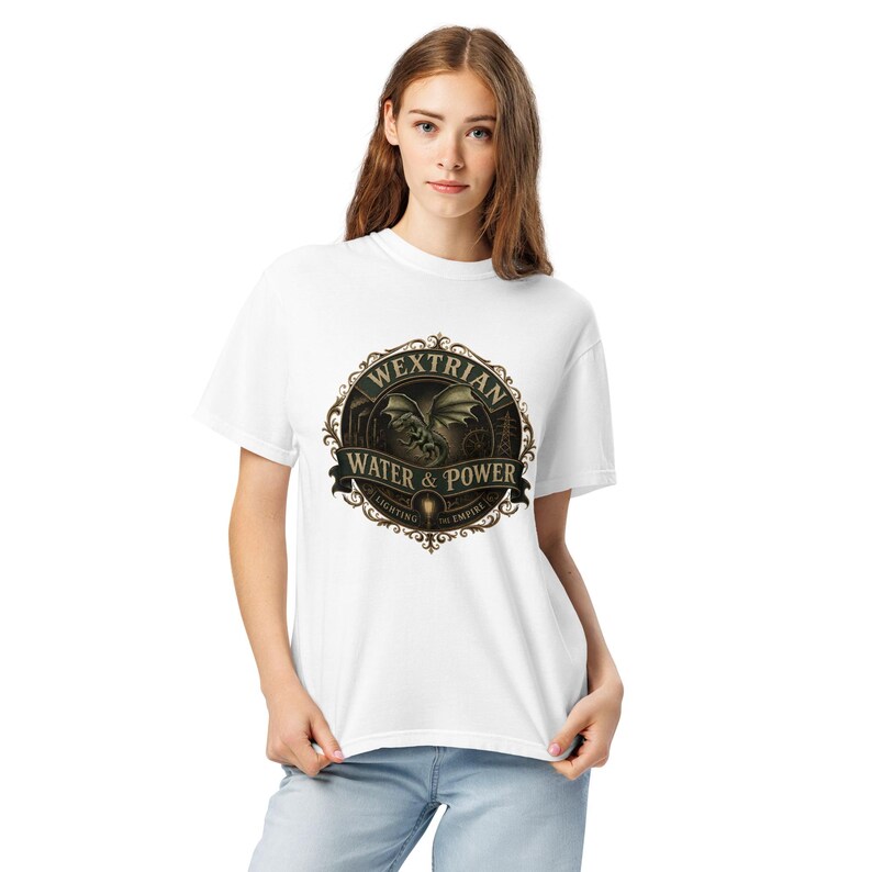 Wextrian Water & Power unisex garment-dyed heavyweight t-shirt | Steampunk Fantasy Worldbuilding Apparel | TTRPG and Book Lover Gift