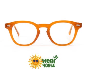 Runde, bernsteinfarbene Brille | Transparente, orangefarbene Brille mit Schlüssellochsteg