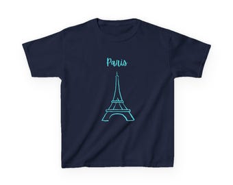 Paris Eiffel Tower Sketch Kids Tee | Light Blue Minimalist Paris Shirt