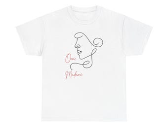 Oui Madame Portrait Tee | Minimalistisk linjekonst, fransk skrift-T-shirt