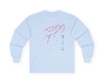 Sakura Cherry Blossom Branch Long Sleeve Tee | Japanese kanji sakura