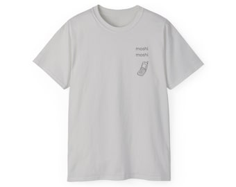 moshi moshi 90s phone nostalgia illustration T-Shirt | Minimal Kawaii Graphic Tee