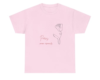 Paris rosor linjekonst T-shirt | minimalistisk blommig kontur