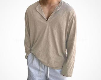T-shirt en coton à manches longues pour hommes, coréen Harajuku, coupe ample décontractée printemps automne haut