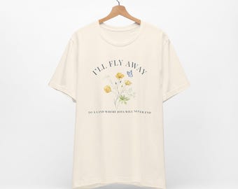 Camiseta con estampado floral "I'll Fly Away" / diseño vintage de flores silvestres