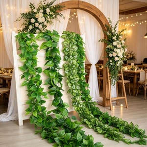 Guirlanda de hera artificial, trepadeira de folhas verdes artificiais, planta decorativa pendente para parede, teto, cano, casa e casamento.