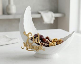 Eid Mubarak Crescent Bowl | Ramadan Serving Dish for Dates & Sweets | Islamic Decor Centerpiece | Eid Table Decor
