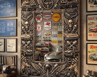 Espejo de pared de coche vintage gótico, arte de habitación de estilo retro, regalo alternativo para él ella