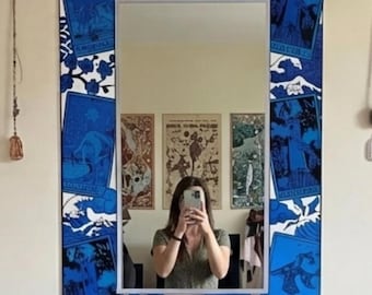 カスタムタロットミラー装飾,ジャポニズムタロットミラーエレクトリックブルーコバルトブラック装飾壁アート