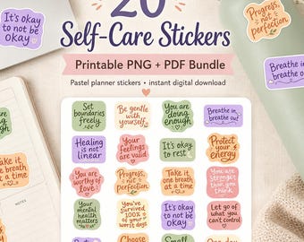 Mental Health Affirmation Stickers, Retro Pastel Quotes (Printable PNG Bundle)