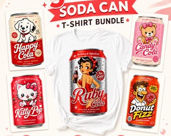 Retro Soda Can PNG Bundle, Cute Cola T Shirt Designs, Kawaii Animal and Pin Up Clipart, Funny Drink Sublimation, Instant Download