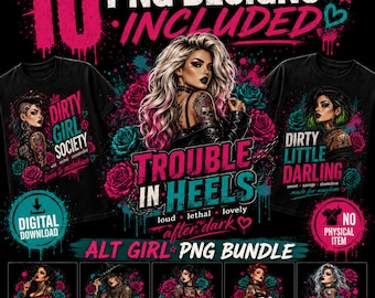 Alt Girl PNG Bundle, Rebel Woman Tattoo Graphics, Grunge Sublimation Designs (Digital Download)
