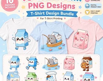 Kawaii Milk Carton Clipart Bundle, Pastel Food Graphics, T-Shirt Printing (Digital Download)