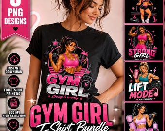 Gym Girl PNG Bundle, Fitness Motivation T-Shirt Designs (Digital Download)