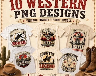 Western Cowboy PNG Bundle, Vintage Rodeo Graphics, Desert Drifter Designs (Sublimation Clipart)