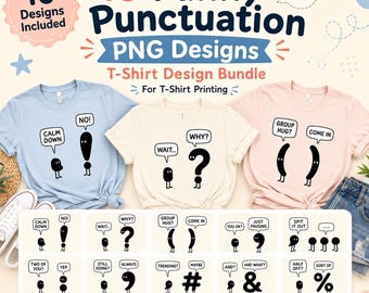 Funny Punctuation PNG Designs, Grammar Clipart Bundle, Teacher Shirt Sublimation (Digital Download)
